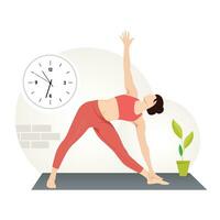 Triangle pose, Utthita Trikonasana woman practicing triangle yoga exercise. vector