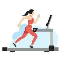 Girl running on the treadmill, concept vector illustration