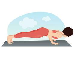 Woman practicing low plank yoga pose. Chaturanga Dandasana. Vector illustration