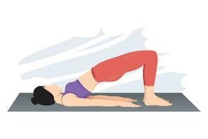 joven mujer haciendo medio puente-setu bandha sarvangasana yoga ejercicio vector