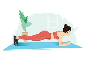 Woman doing plank exercise to make her body perfect vector