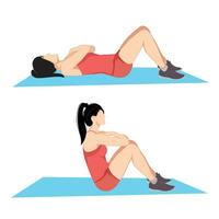 mujer haciendo ejercicio paso con marcha atrás crujido por sano mujer, abdominal ejercicio. vector