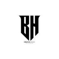 Letter Bh with modern shield shape security business cyber typography monogram logo vector