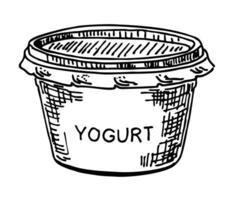 Yogurt sketch. Outline yogurt icon. Dairy product for menu breakfast and design market. Retro style. Vintage sketch element for labels, packaging and cards design vector