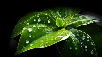 Ai. Water drop. fresh green leaf with water drop. Generative AI. photo