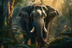 Animal. Thai elephant in the forest. Generative Ai. photo