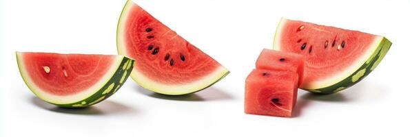 Set of watermelon and sliced watermelon isolated on white background. Generative Ai photo