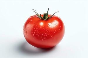 Fresco tomate con agua gotas aislado en blanco antecedentes. generativo ai foto