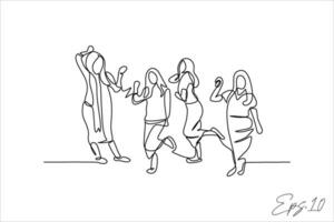 vector illustration a continuous line of groups of women standing in a row