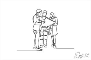 vector illustration a continuous line of building contractors is negotiating