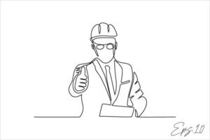 vector illustration continuous line of contractors giving thumbs up