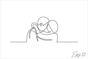 vector illustration continuous line of people hugging