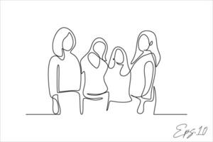 vector illustration continuous line of women in a row posing