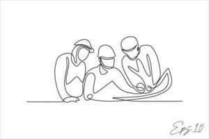 vector illustration a continuous line of building contractors is negotiating