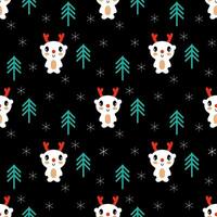 Xmas seamless pattern with deers and christmas trees. Happy New year print for tee, paper, textile and fabric. vector