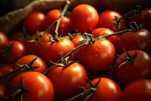 Tomatoes, Organic red tomatoes in market. Generative Ai photo