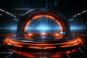 Technology Background With Design Neon, Generative Ai photo