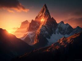 montaña puesta de sol asombroso naturaleza a oscuridad, ai generativo foto