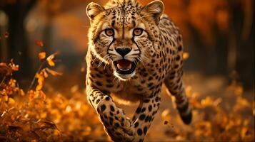 leopardo corriendo en africano salvaje animal fotografía, generativo ai foto