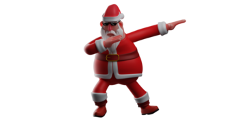 3D illustration. Charming Santa Claus 3D Cartoon Character. Santa with DAB pose. Santa holds the candy cane he brought at Christmas celebrations. Santa wears a black sunglasses. 3D Cartoon Character png