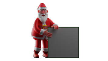 3D illustration. Handsome Santa 3D Cartoon Character. Santa Claus still looks handsome in his old age. Santa Claus shows the board he brought. 3D Cartoon Character png