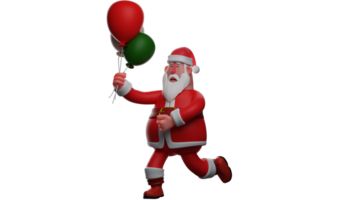 3D illustration. Santa Claus 3D Cartoon Character. Santa brings lots of colorful balloons. Santa with happy expression will distribute balloons to children at the Christmas party. 3D Cartoon Character png