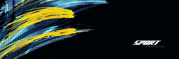 Abstract Brush Background Dominated by Blue and Yellow Color with Halftone Effect. Brush Stroke Illustration for Banner, Poster, or Sports Background. Scratch and Texture Elements For Design vector