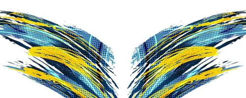 Abstract Brush Background Dominated by Blue and Yellow Color with Halftone Effect. Brush Stroke Illustration for Banner, Poster, or Sports Background. Scratch and Texture Elements For Design vector