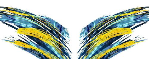 Abstract Brush Background Dominated by Blue and Yellow Color with Halftone Effect. Brush Stroke Illustration for Banner, Poster, or Sports Background. Scratch and Texture Elements For Design vector