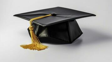 Black graduation cap with degree isolated on white background. Generative Ai photo