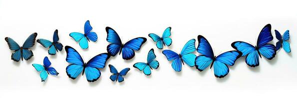 Blue tropical butterflies isolated on white background. Butterfly. Generative Ai photo