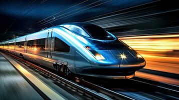 Super streamlined train with motion blur. Generative Ai photo