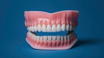 estético odontología de dentadura. frente ver de completar dentadura aislar en un blanco antecedentes. generativo ai foto