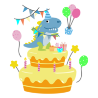 feliz aniversário dinossauro festa bolo. feliz dino clipart png