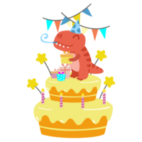 feliz aniversário dinossauro festa bolo. feliz dino clipart png