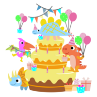 feliz aniversário dinossauro festa bolo. feliz dino clipart png