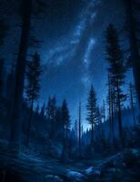 Mystical Moonlit Forest  Serene Nature Night Background, Ai Generative photo