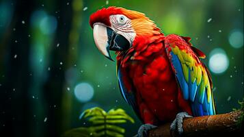 Scarlet macaw in the forest, Generative Ai photo