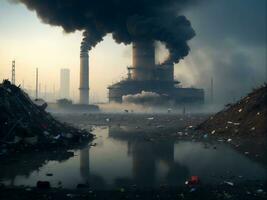 Urban Pollution and Environmental Damage, Generative Ai photo