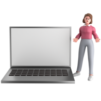 3d black business woman executive wearing a green suit pose standing with laptop, tablet, mobile phone, megaphone, 3d rendering png