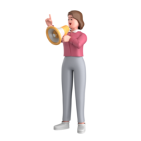 3d business woman executive pose standing with laptop, tablet, mobile phone, megaphone, 3d rendering png