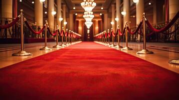 Empty red carpet for celebrities with paparazzi. Award. Generative Ai photo