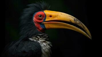 Knobbed Hornbill, Rhyticeros cassidix, from Sulawesi, Indonesia. Beautiful jungle hornbill in the wildlife. Generative Ai photo