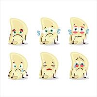 Slice of garlic cartoon character with sad expression vector