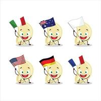 Slice of garlic cartoon character bring the flags of various countries vector