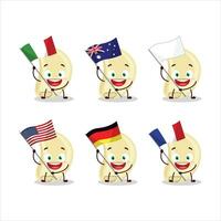 Slice of garlic cartoon character bring the flags of various countries vector