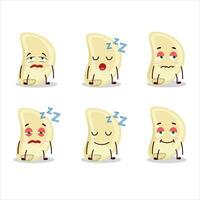 Cartoon character of slice of garlic with sleepy expression vector