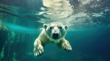 a polar bear swimming underwater in the arctic ocean. generative ai photo