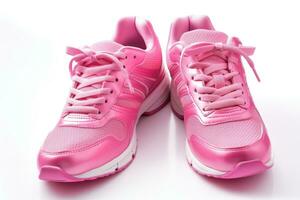 Pink sports shoes on white background. Generative AI photo