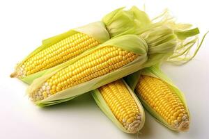 Fresh sweetcorn isolated on white background. Generative Ai photo